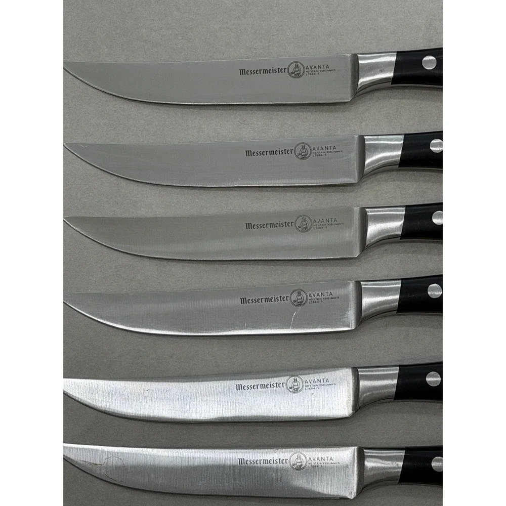 Messermeister Avanta 6pc Steak Knife Set 4.5in Straight Edge Full Tang Black
